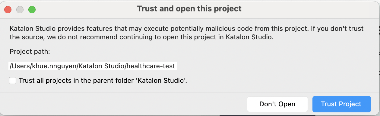 healthcare test trust dialog